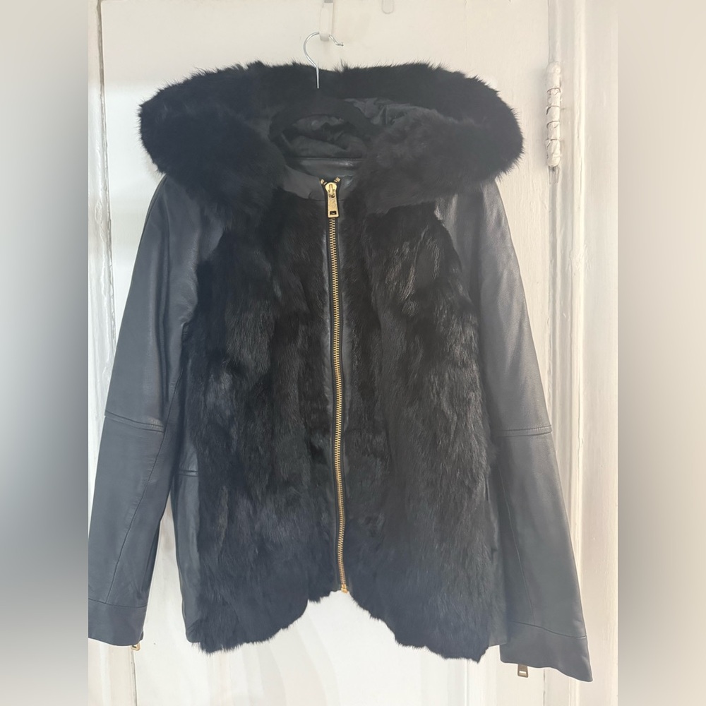 Nanette Lepore Black Lethargic Rabbit Fur-Trimmed Jacket
